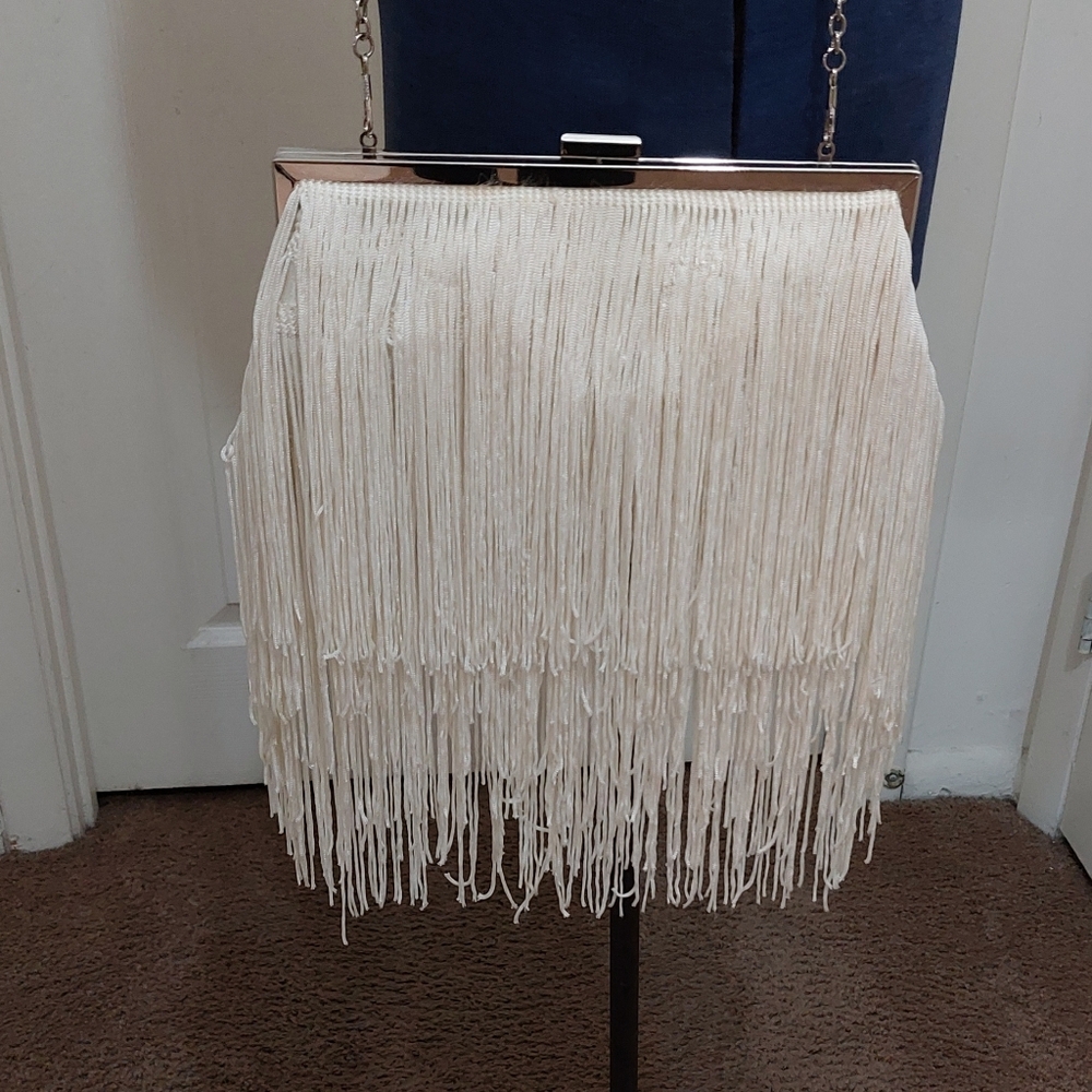New York & Company Cream Fringed Crossbody Bag - Picture 3 of 6